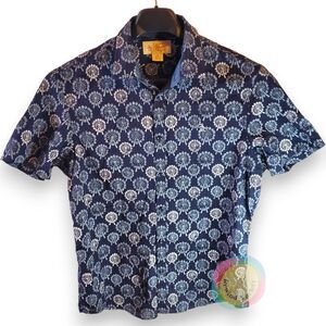 Original Penguin Shirt Men's Large Blue Ferris Wheel Print Button Down Boardwalk